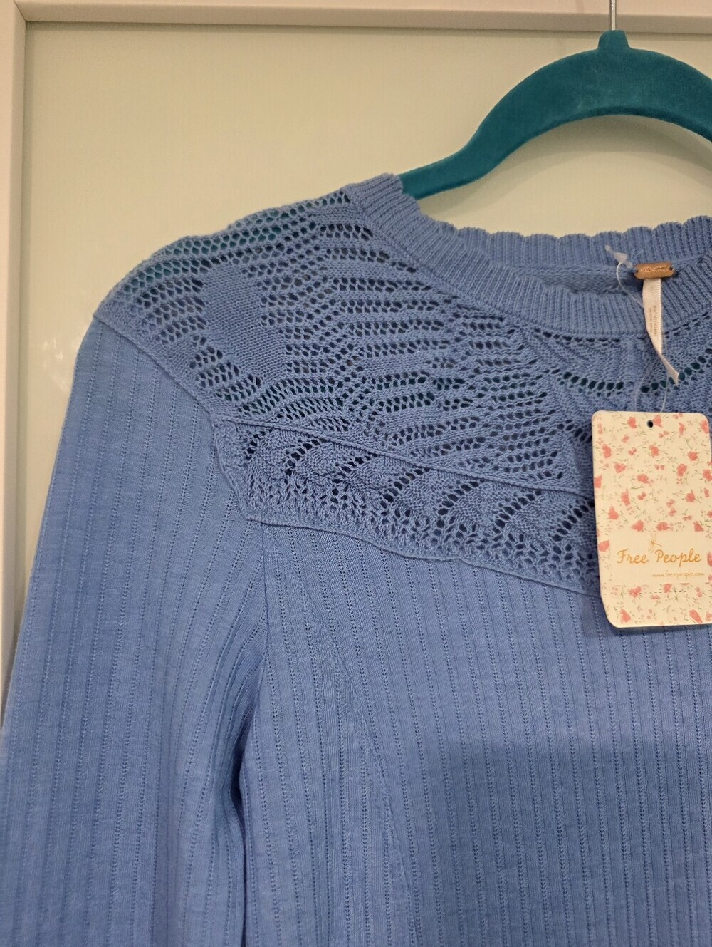 Free People Colette Blue Pointelle Ribbed Knit Sweater XS NWT - Picture 5 of 16